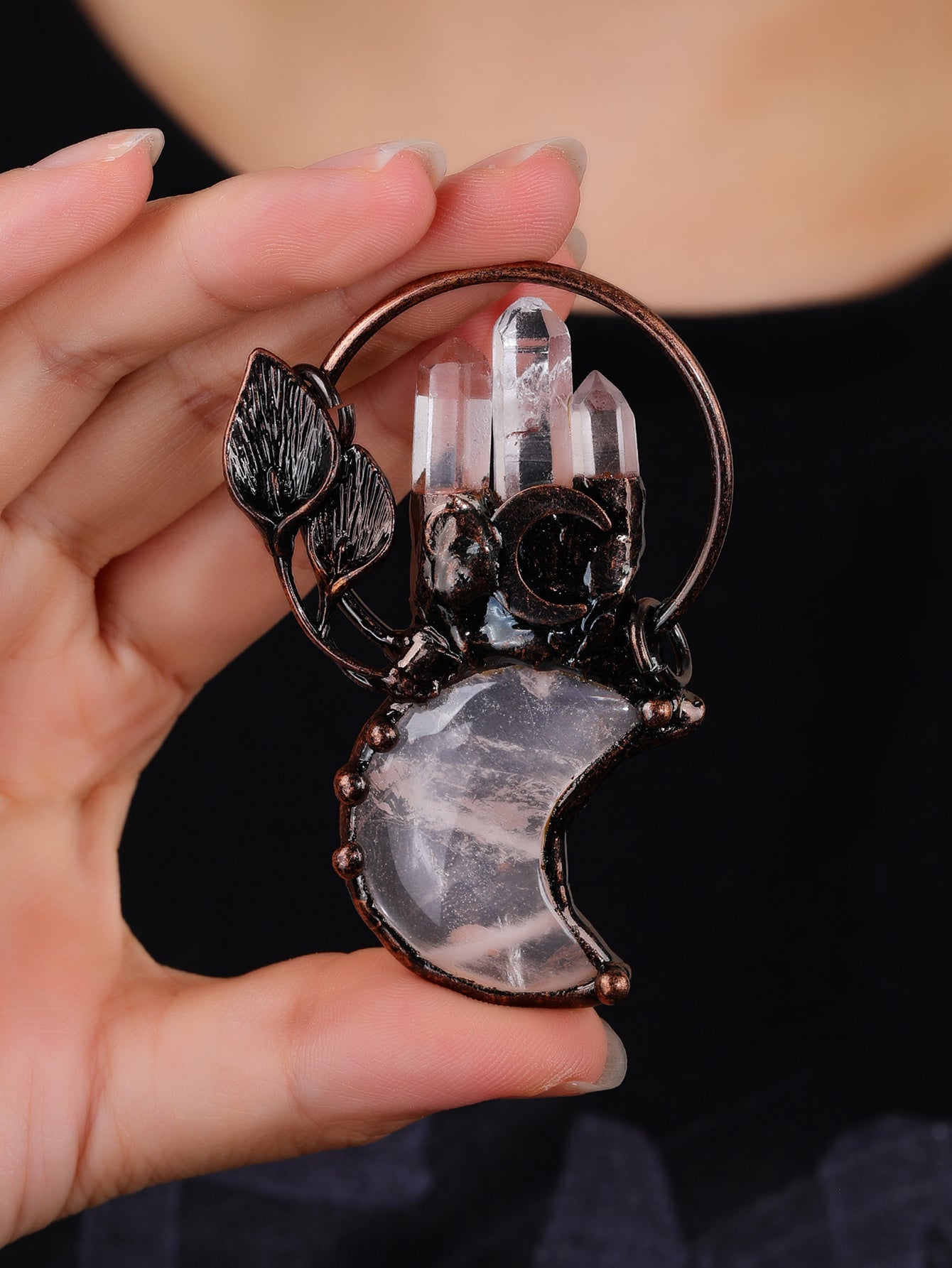 Moon Plant Shape Pendant White Natural Crystal Stone Loose Bead For DIY Jewelry Making Accessories