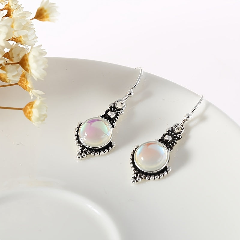 Vintage Moonstone Long Drop Dangle Earrings Wedding Party Jewelry Gift