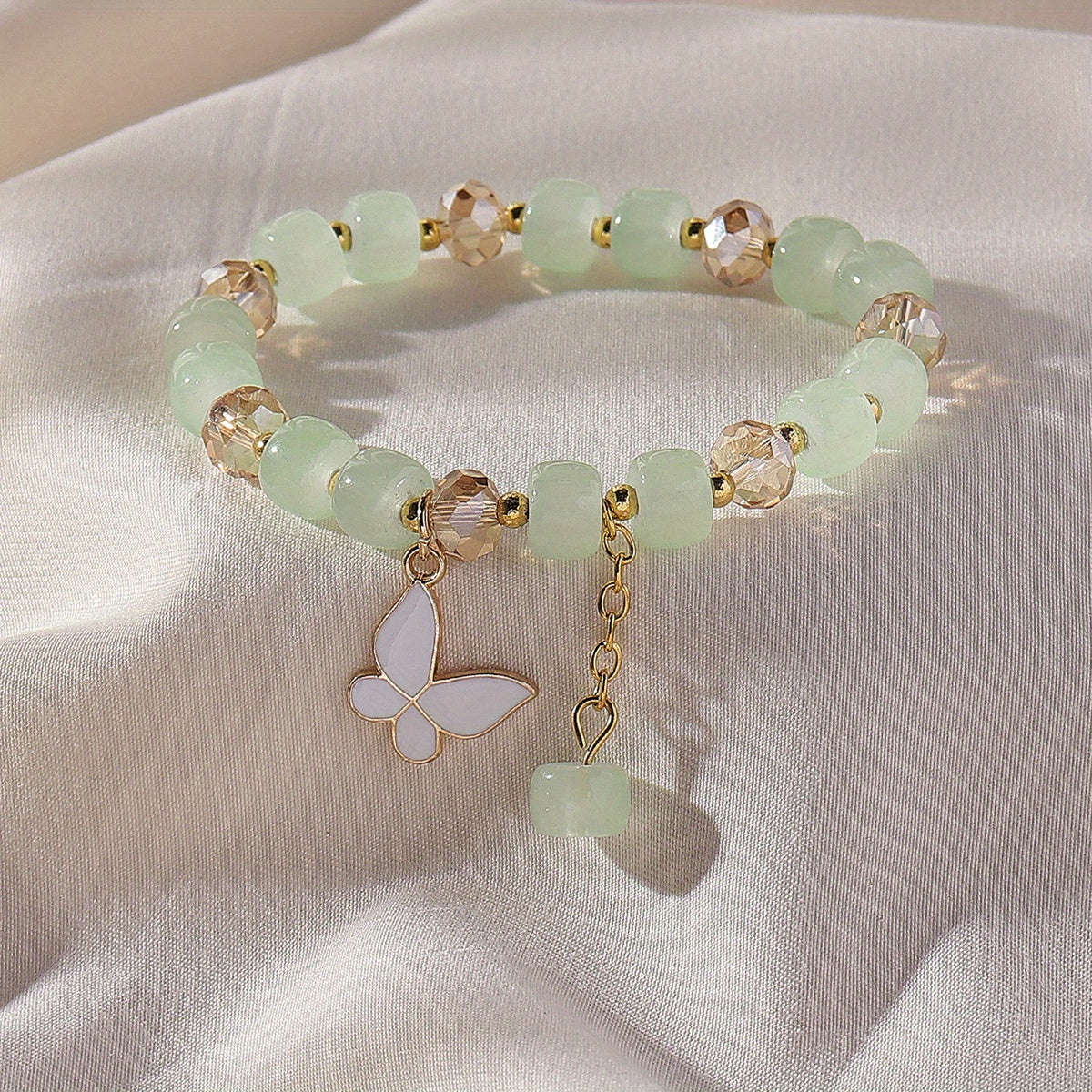 Stunning Butterfly Charm Stretch Bracelet - Adjustable, Beaded, Oil Painting Design, Animal-Inspired, Handcrafted Jewelry for Women - Random Order Beads, Unique Gift Idea