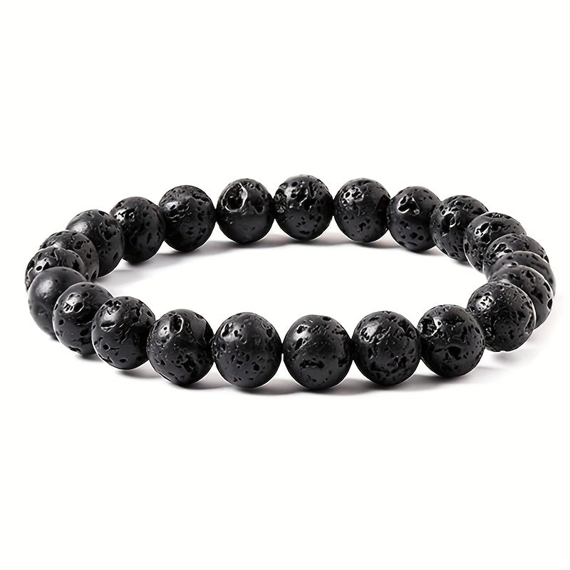 1pc Obsidian Volcano Bracelet for Couples, Men & Women, Tiger Eye Beads, Hand Jewelry, Student Gift