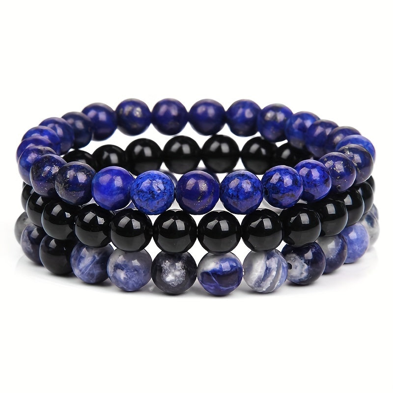 3pcs 8mm Natural Stone Beads Men's & Women's Bracelet: Rose Quartz & Agate Combination