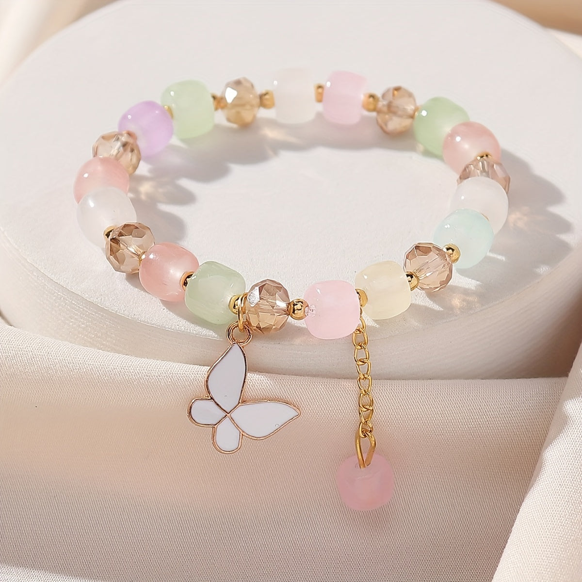 Stunning Butterfly Charm Stretch Bracelet - Adjustable, Beaded, Oil Painting Design, Animal-Inspired, Handcrafted Jewelry for Women - Random Order Beads, Unique Gift Idea