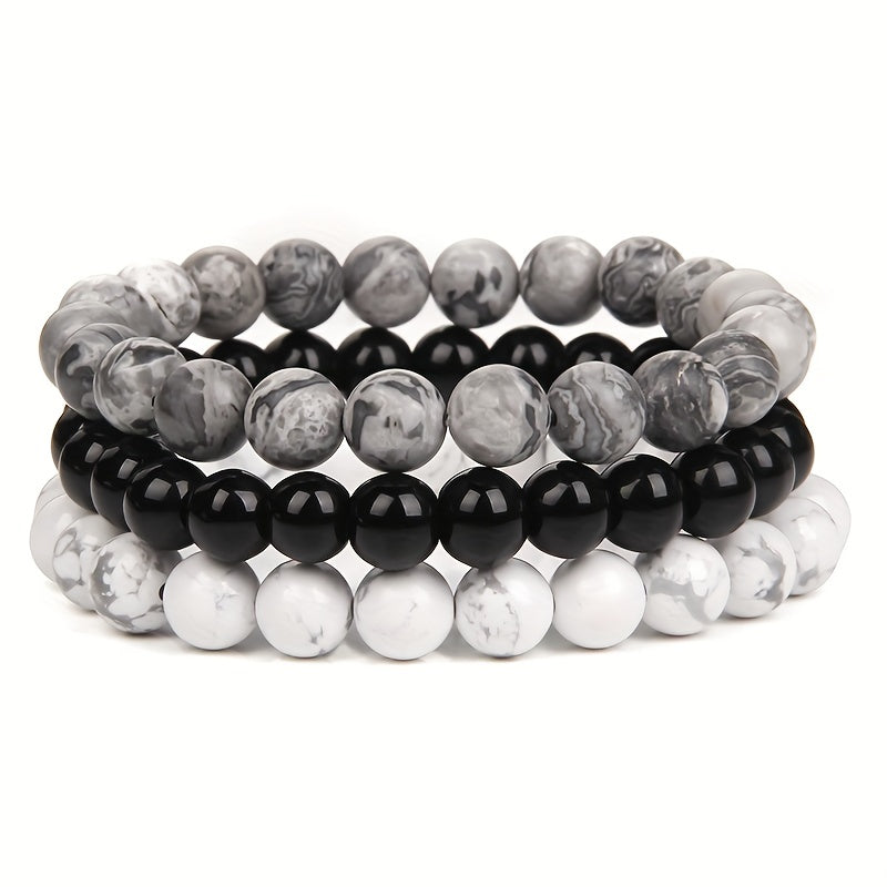 3pcs 8mm Natural Stone Beads Men's & Women's Bracelet: Rose Quartz & Agate Combination