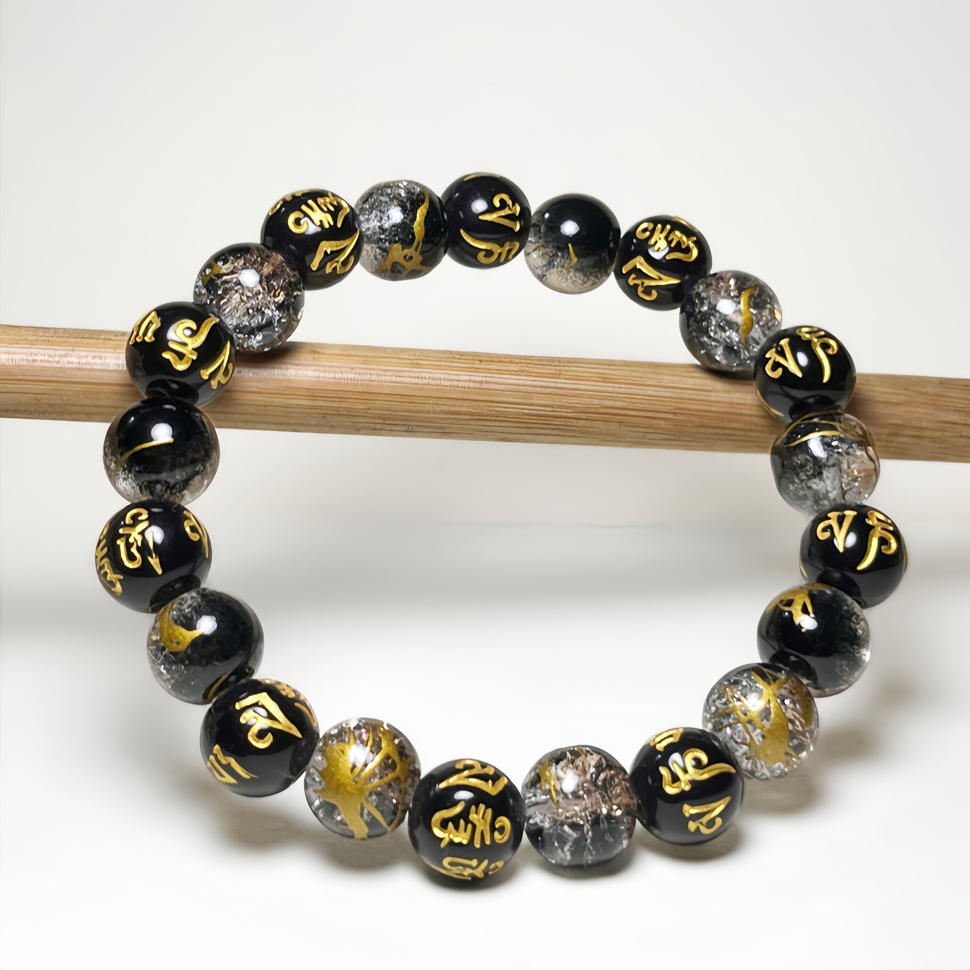 1pc Six-Character Mantra Beaded Bracelet, Unisex Glass Spiritual Prayer Beads, Tibetan Buddhist Om Mani Padme Hum Engraved Charm, Lucky Protective Amulet Jewelry for Prosperity & Disaster Prevention