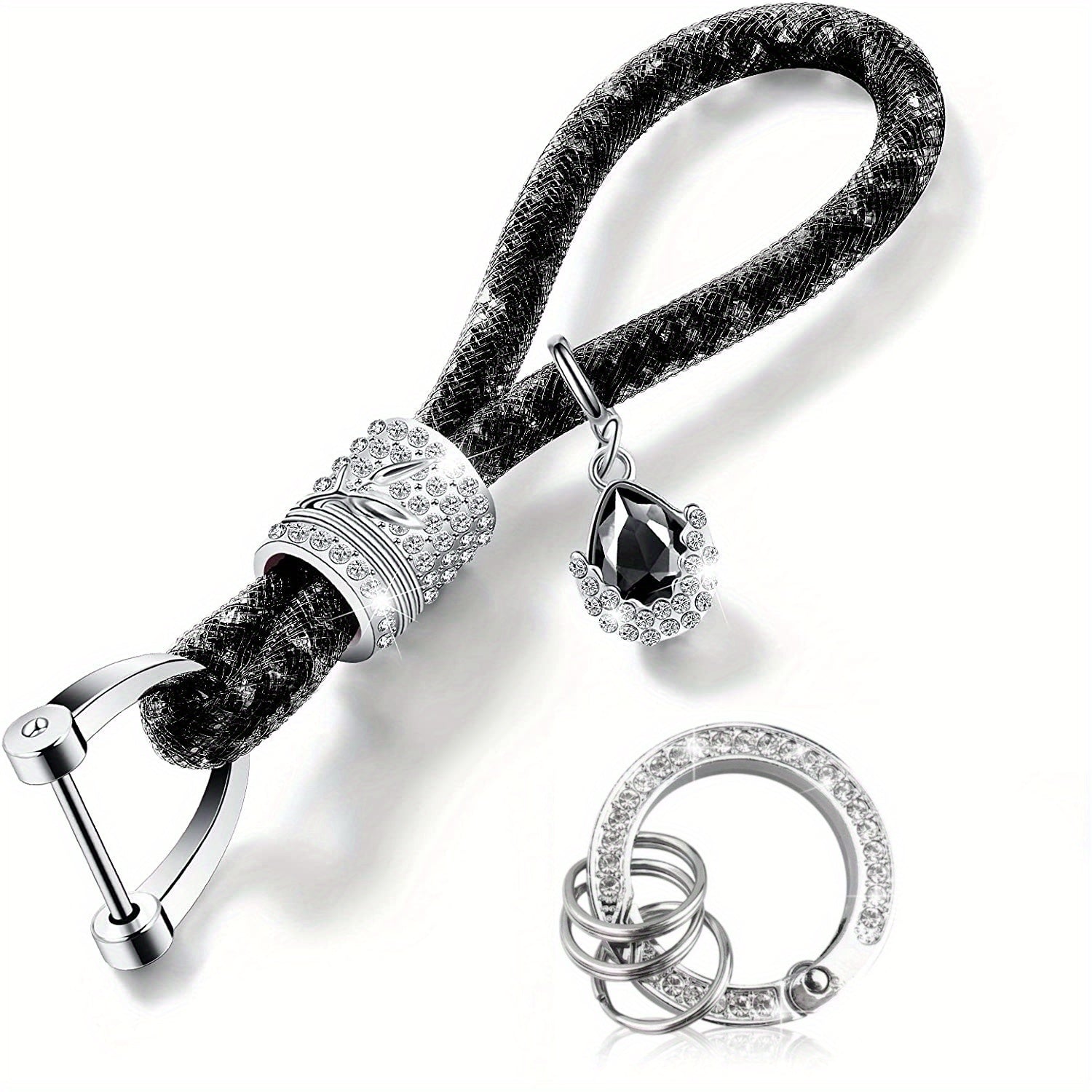 1pc Crystal Bling Car Keychain For Women, Glitter Rhinestone Keychain Ring Strap Keychain Accessories Car Key Decorations, Ideal Choice For Gifts
