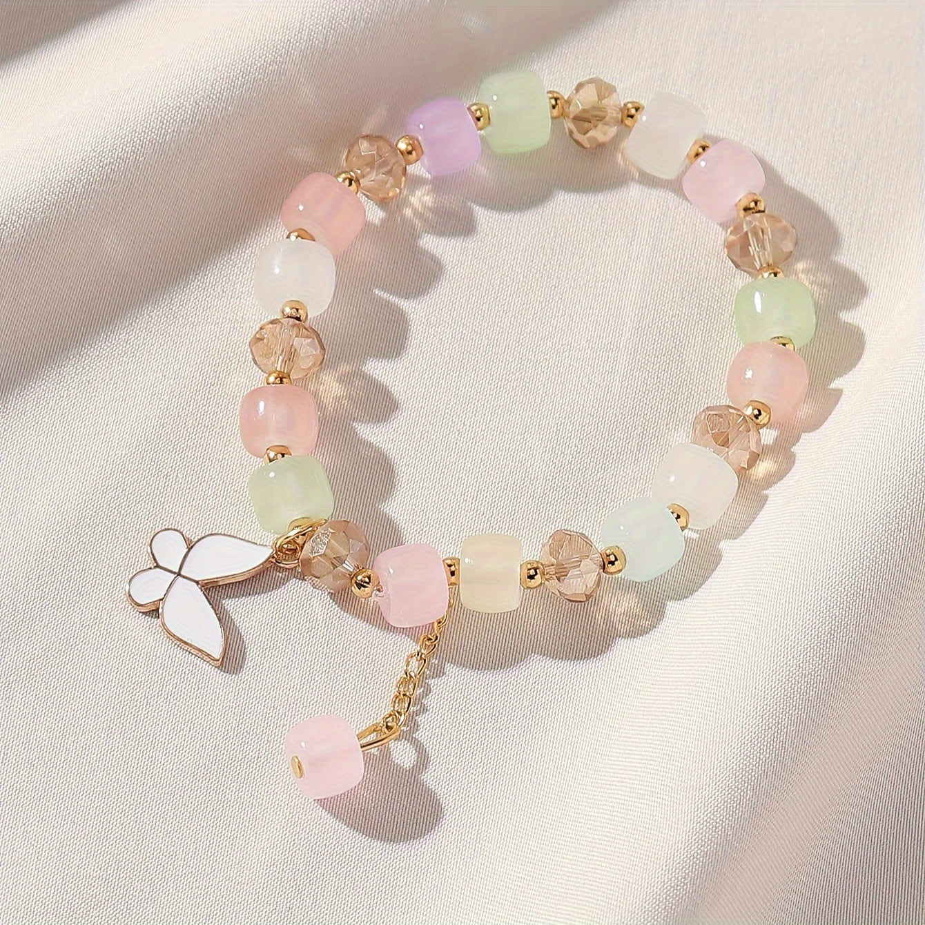 Stunning Butterfly Charm Stretch Bracelet - Adjustable, Beaded, Oil Painting Design, Animal-Inspired, Handcrafted Jewelry for Women - Random Order Beads, Unique Gift Idea