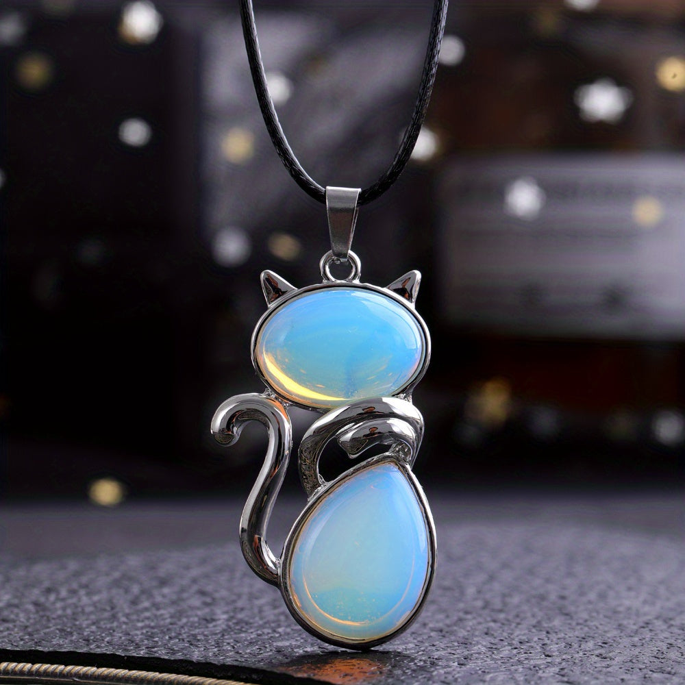 1pc Exquisite Artificial Crystal Stone Cat-Shaped Pendant Necklace, Fashion Jewelry Chain Accessory