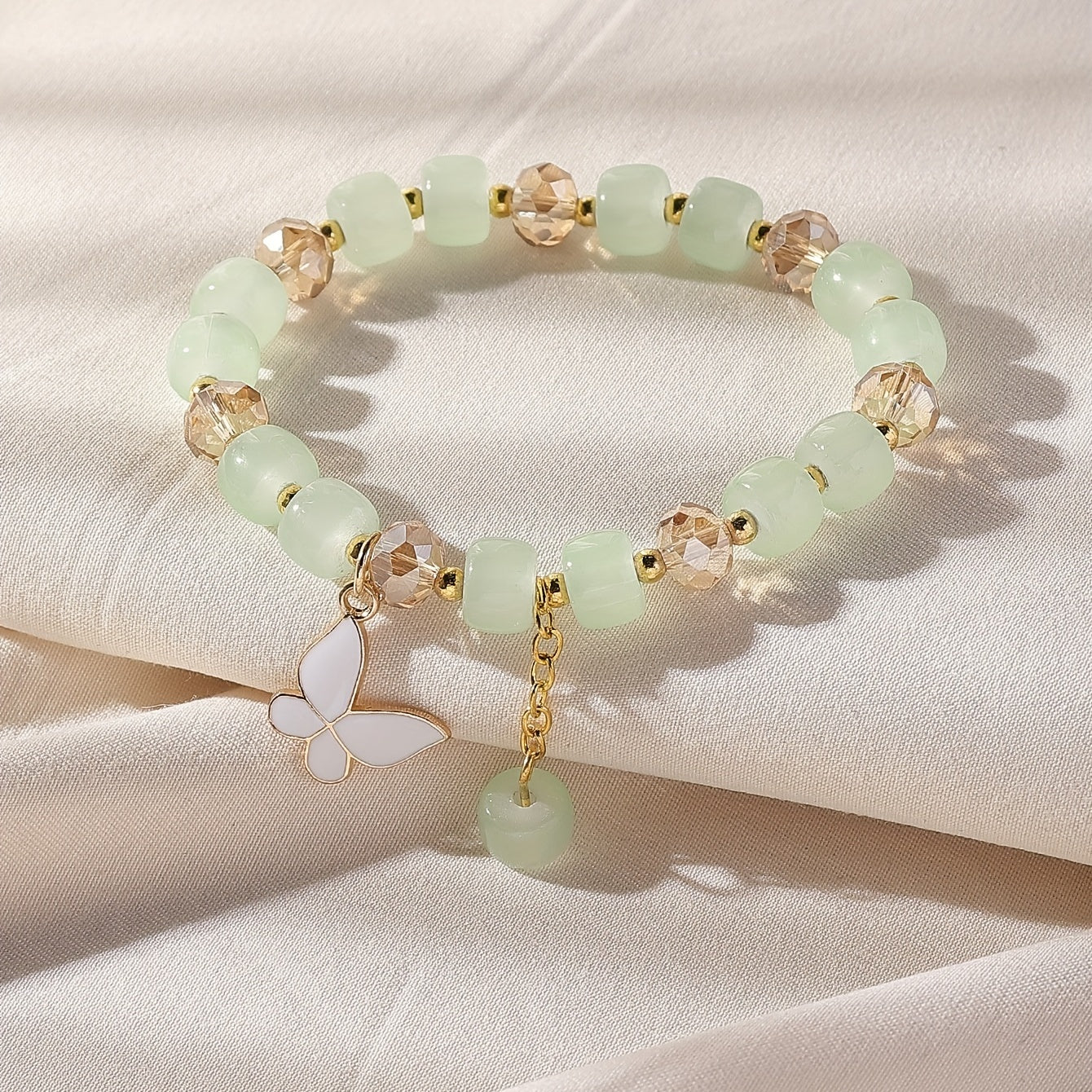 Stunning Butterfly Charm Stretch Bracelet - Adjustable, Beaded, Oil Painting Design, Animal-Inspired, Handcrafted Jewelry for Women - Random Order Beads, Unique Gift Idea