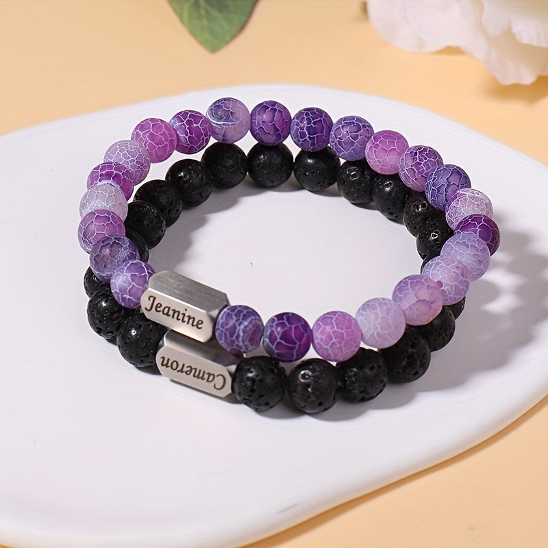 Personalized Beaded Bracelet with Engraving - Perfect Gift for Birthday, Anniversary, Mom, and Family