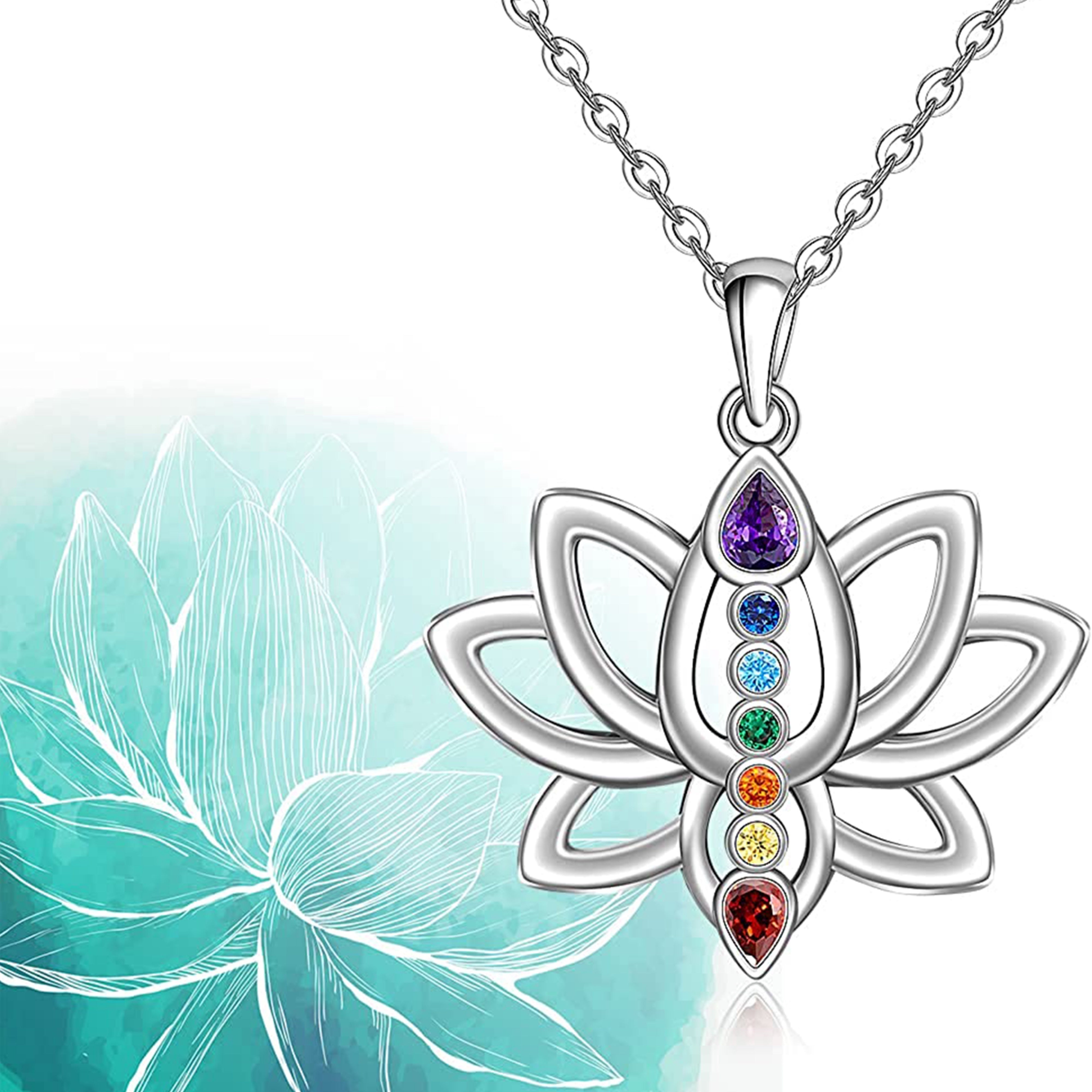 Elegant 7 Chakra Necklace Lotus Pendant Yoga Chakra Healing Stone Bar Necklace Female Balance Banquet Jewelry Couples Holiday Party Anniversary Gift