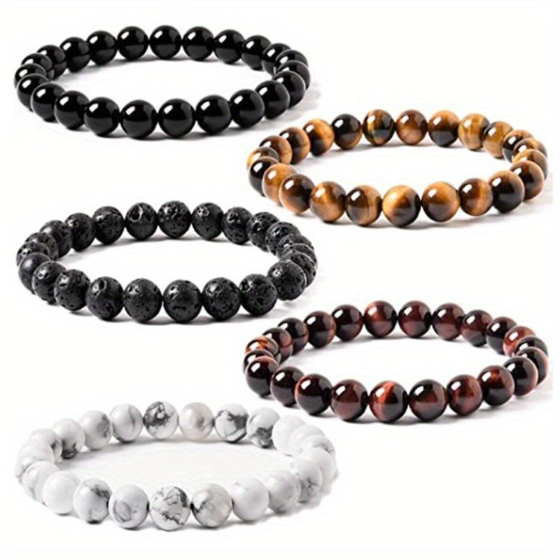 1pc Obsidian Volcano Bracelet for Couples, Men & Women, Tiger Eye Beads, Hand Jewelry, Student Gift