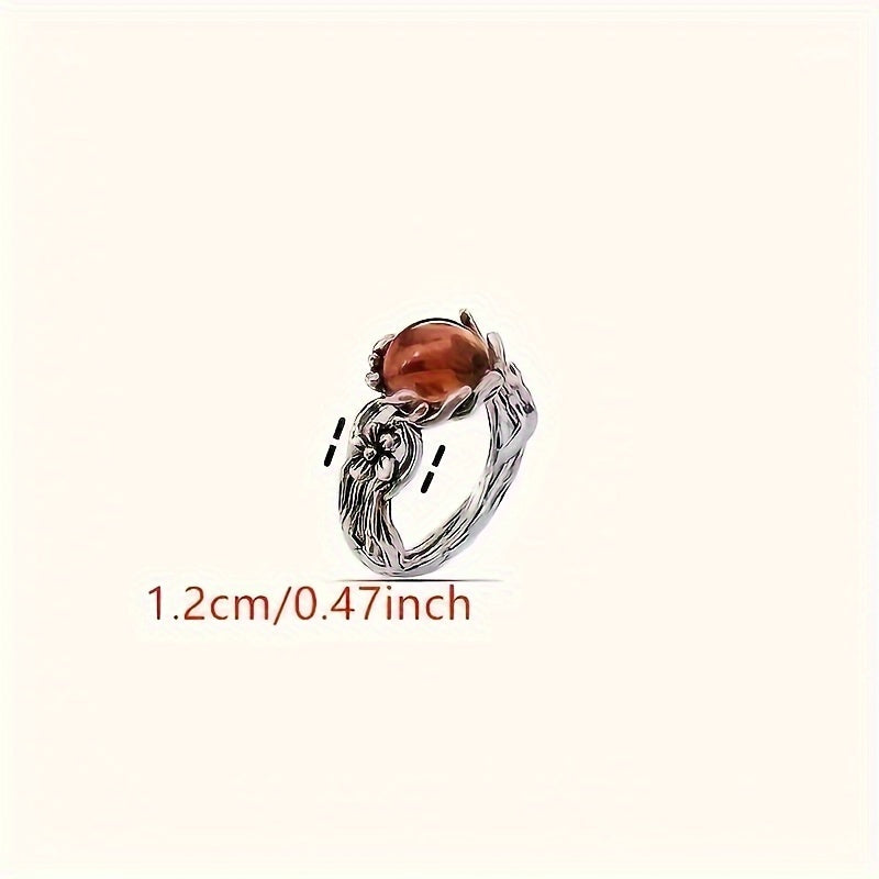 1PC New Ancient Water Drop Anti Amber Stone Honey Wax Ring with Carved Flowers and Branches, Elegant and Elegant Style Ring for Men and Women