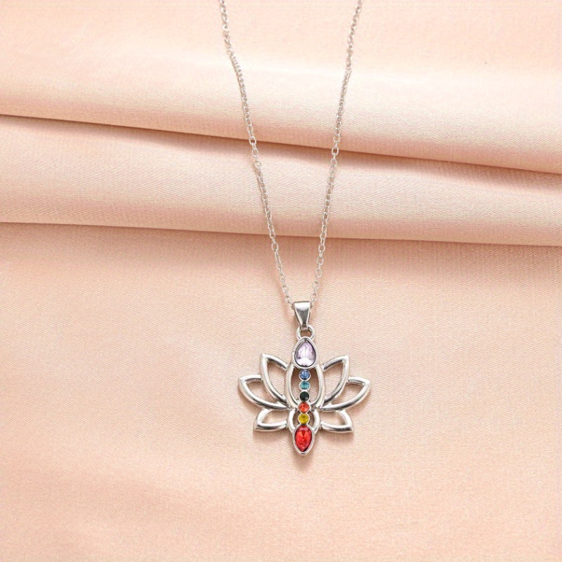 Elegant 7 Chakra Necklace Lotus Pendant Yoga Chakra Healing Stone Bar Necklace Female Balance Banquet Jewelry Couples Holiday Party Anniversary Gift