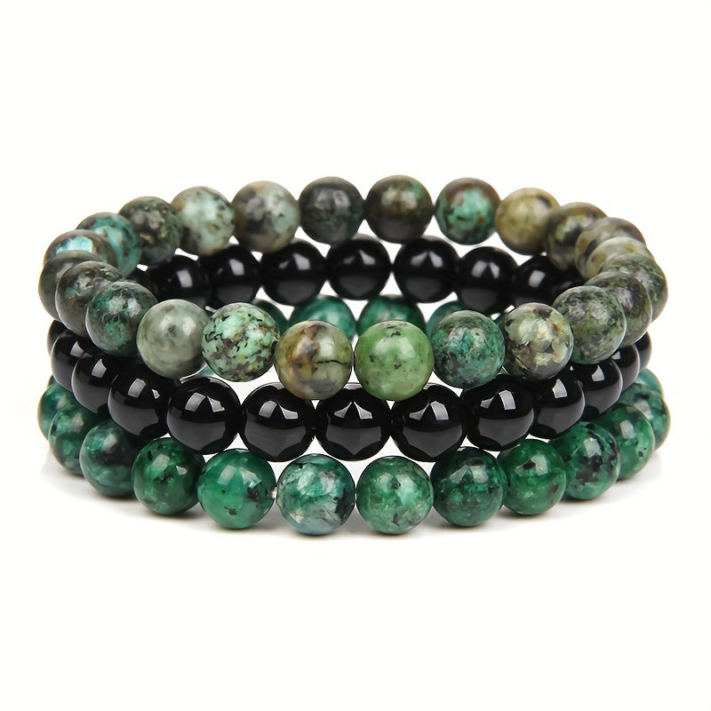 3pcs 8mm Natural Stone Beads Men's & Women's Bracelet: Rose Quartz & Agate Combination