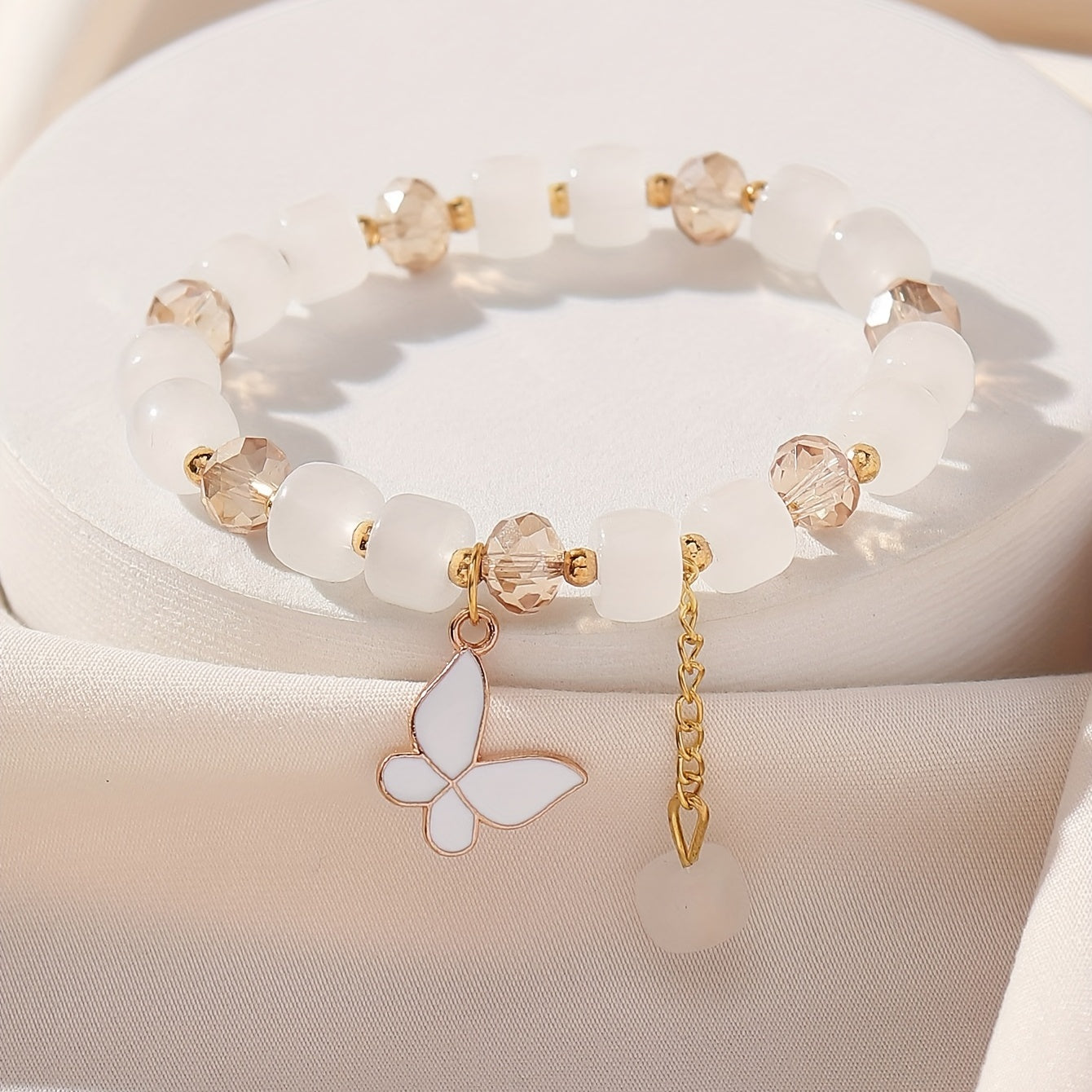 Stunning Butterfly Charm Stretch Bracelet - Adjustable, Beaded, Oil Painting Design, Animal-Inspired, Handcrafted Jewelry for Women - Random Order Beads, Unique Gift Idea