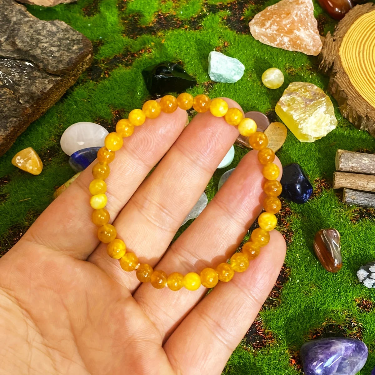 1pc/6mm Yellow Aventurine Bracelet Attracts Wealth, Prosperity and Abundance Jewelry Gift [Natural Stone Color Random]