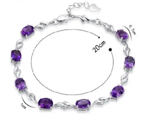 Manufacturer High Quality Jewelry Oval Purple Crystal Bracelet Wholesale 100% 925 Sterling Silver Amethyst Bracelet for Women