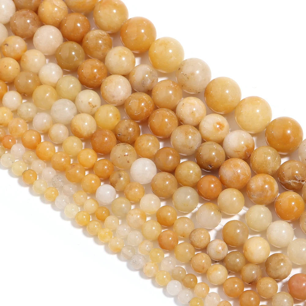 Louleur 1 Strand Natural Stone Beads Yellow Aventurine Jade Beading for DIY Bracelet Necklace Jewelry Accessories