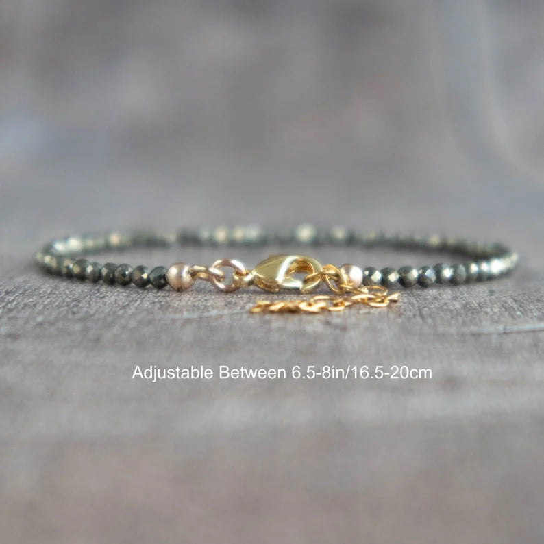 Iron Pyrite Bracelet for Women, Abundance Bracelet, Handmade Jewelry, Adjustable Stackable Gemstone Protection Bracelets, Pyrite