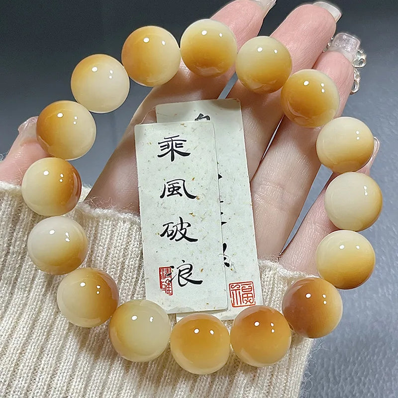 Natural Bodhi Root Bracelet with Round Beads, Buddha Beads, Recitation Beads, Cultural and Amusement Bracelets