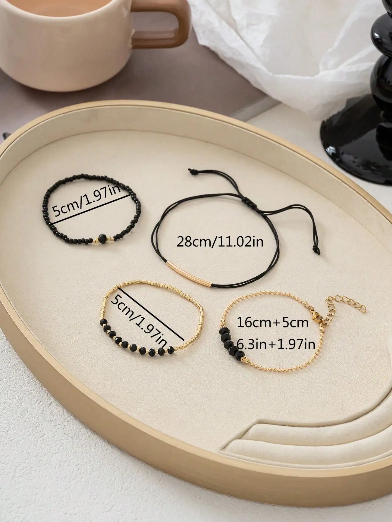 Fashionable Handmade Black Crystal Mini Bead WWomen's Bracelet Set Vacation Party Jewelry