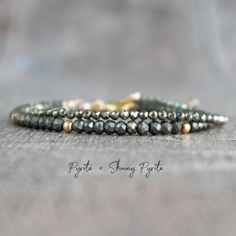 Iron Pyrite Bracelet for Women, Abundance Bracelet, Handmade Jewelry, Adjustable Stackable Gemstone Protection Bracelets, Pyrite