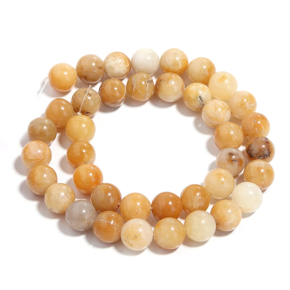 Louleur 1 Strand Natural Stone Beads Yellow Aventurine Jade Beading for DIY Bracelet Necklace Jewelry Accessories