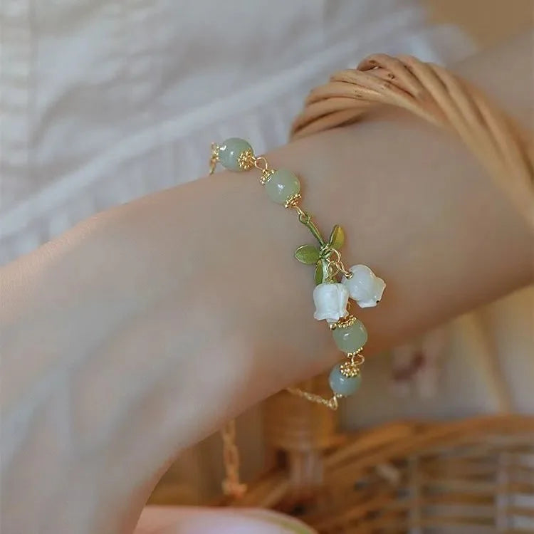 VENTFILLE Gold Color For Women's Hetian Jade Bracelet Leaves Double Layer Jewelry Girls Gifts Dropshipping