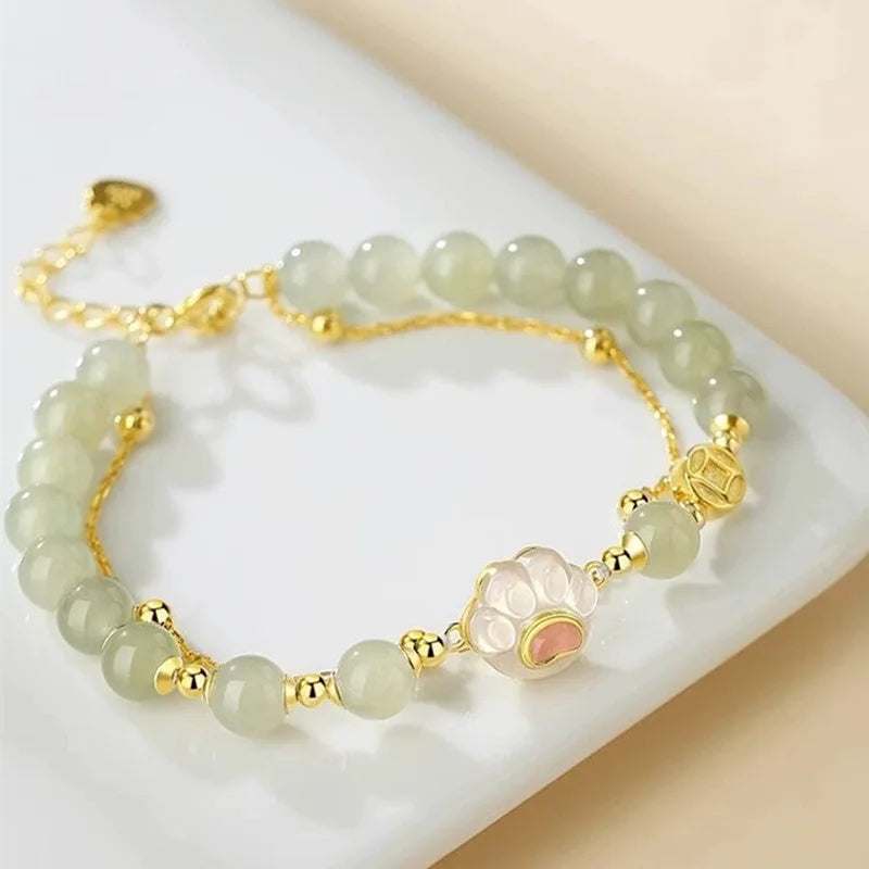 VENTFILLE Gold Color For Women's Hetian Jade Bracelet Leaves Double Layer Jewelry Girls Gifts Dropshipping