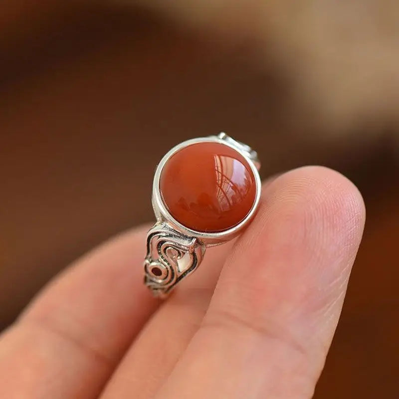 Vintage Ethnic Style Classic Southern Red Tourmaline Round Rings for Women Ring Banquet Party design Silver Jewelry gift