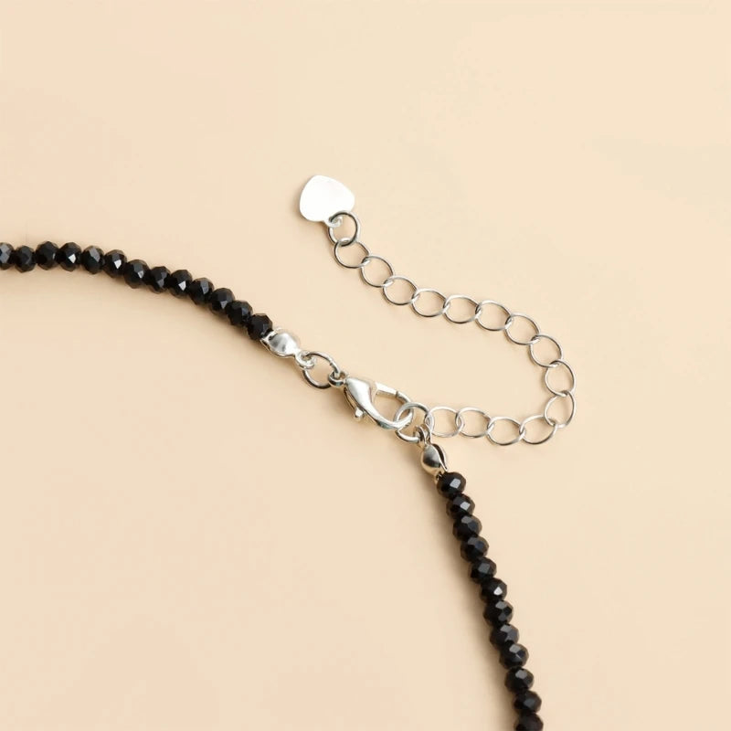 Black Crystal Beaded Heart Pendant Necklace Adjustable Length Neckchain Stylish Choker Women Accessory Fashion Jewelry