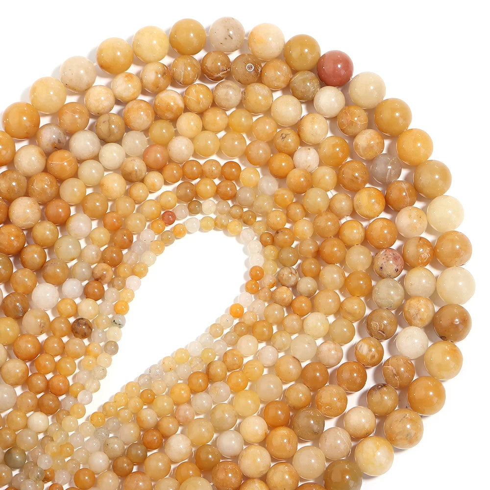 Louleur 1 Strand Natural Stone Beads Yellow Aventurine Jade Beading for DIY Bracelet Necklace Jewelry Accessories