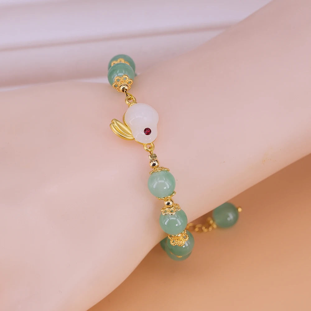 VENTFILLE Gold Color For Women's Hetian Jade Bracelet Leaves Double Layer Jewelry Girls Gifts Dropshipping
