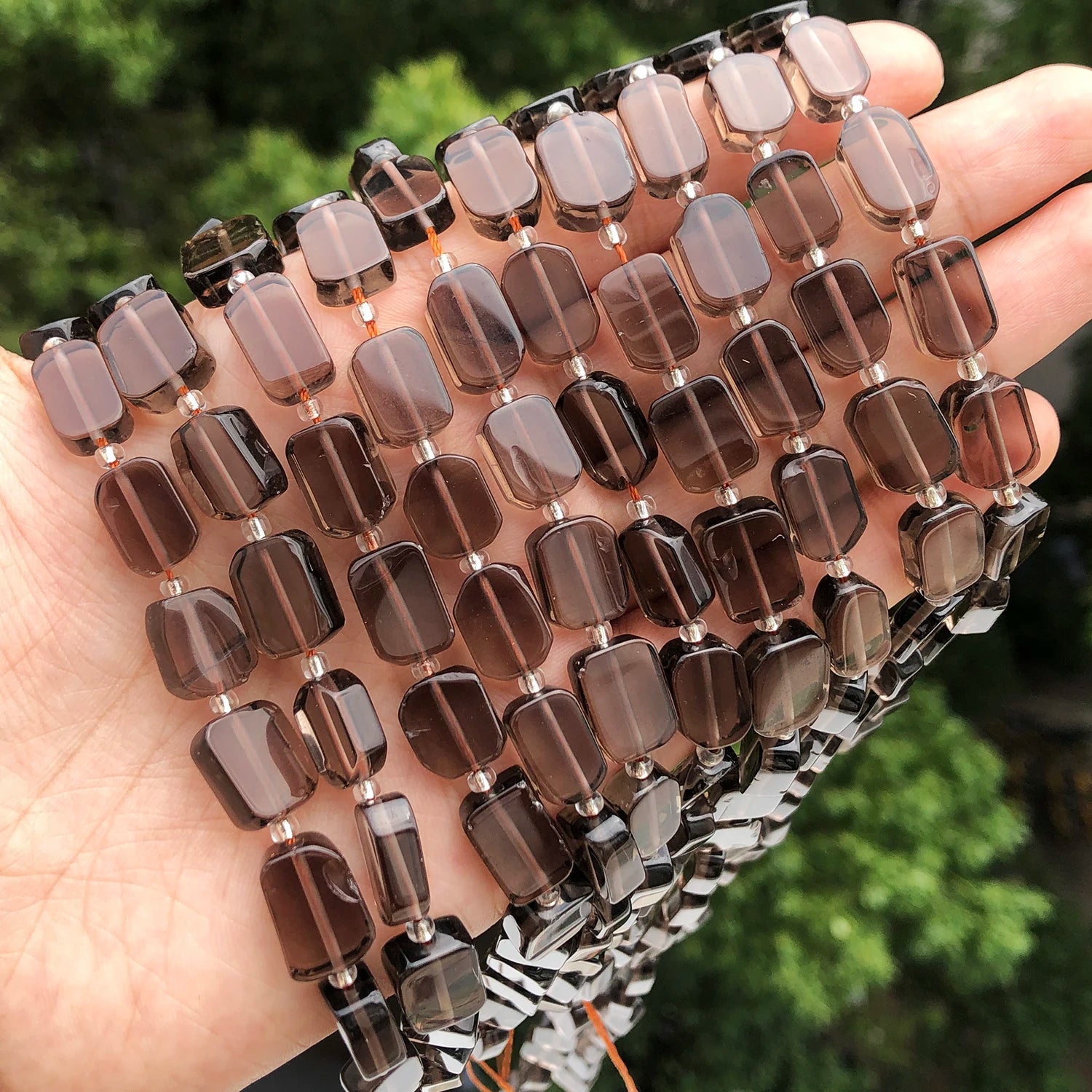 Natural Smoky Quartz Beads Rectangle Brown Crystal Loose Spacer Bead For Jewelry Making Bracelet Necklace Accessories 12x8.5mm