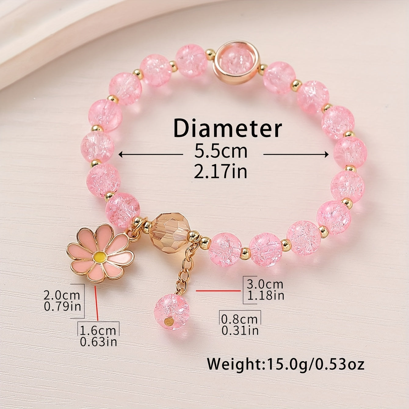 [For Women Elastic Daisy Pendant] Summer Style Cracked Glass Beaded Daisy Pendant Bracelet Elastic Hand String For Women