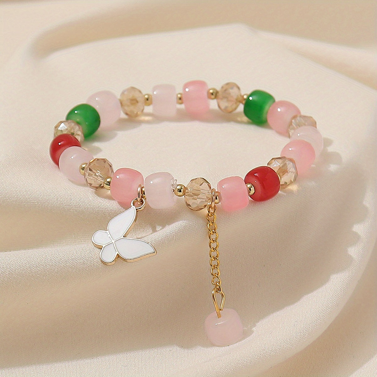 Stunning Butterfly Charm Stretch Bracelet - Adjustable, Beaded, Oil Painting Design, Animal-Inspired, Handcrafted Jewelry for Women - Random Order Beads, Unique Gift Idea