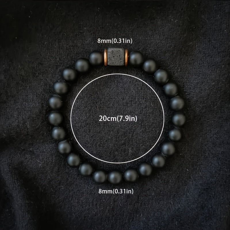 1pc Authentic Mens Volcanic Stone Bracelet - Porous Black Agate, Sleek & Stylish Jewelry For The Modern Gentleman