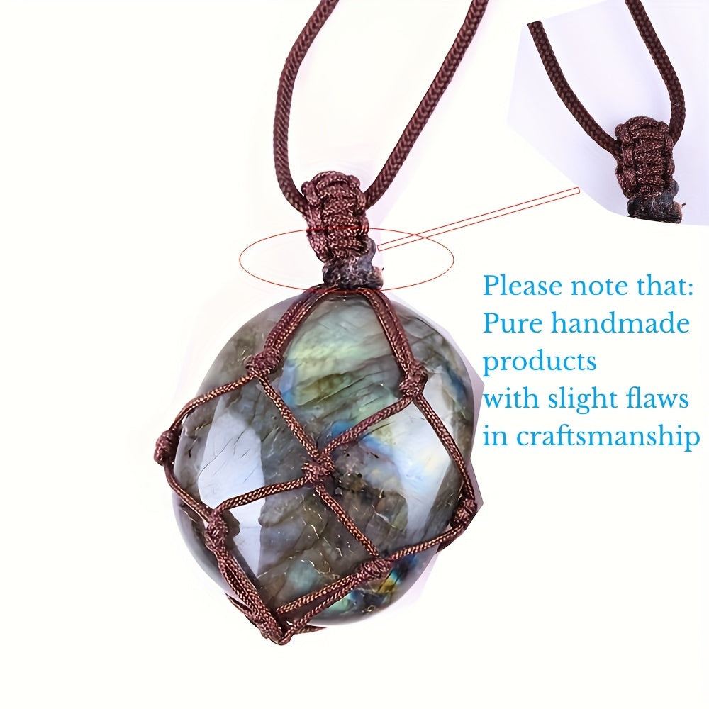 1pcs Natural Labradorite Necklace Pendant Healing Crystal Stone Braided Black Tassel Labradorite Crystal Jewelry For Men Women