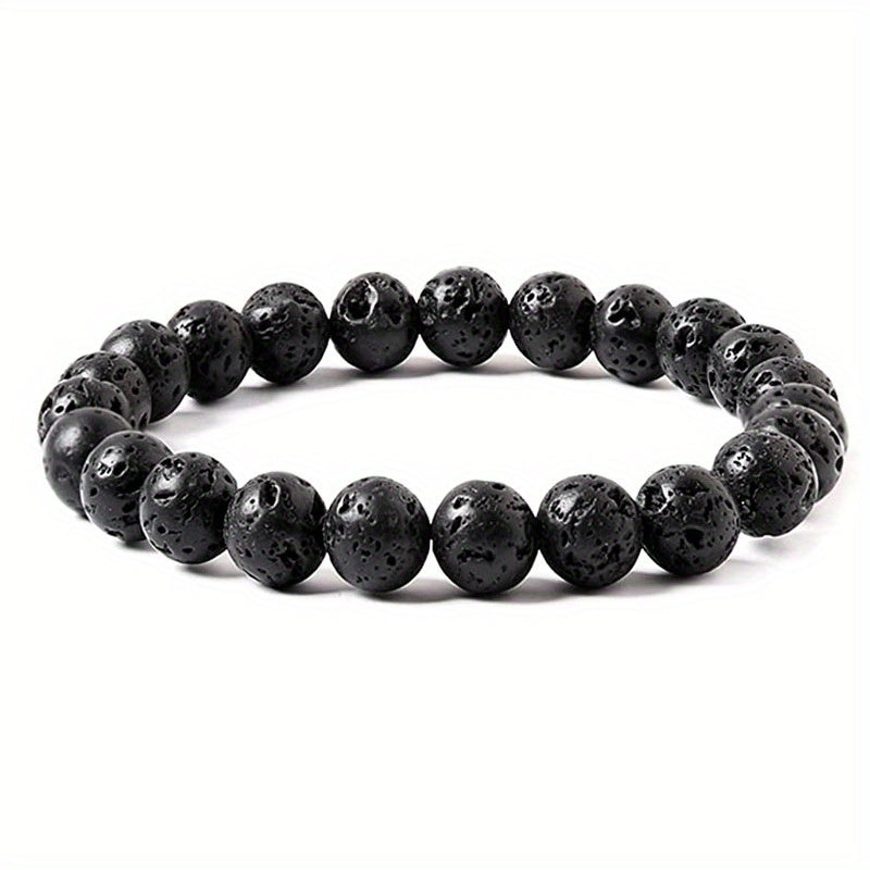 1pc Obsidian Volcano Bracelet for Couples, Men & Women, Tiger Eye Beads, Hand Jewelry, Student Gift