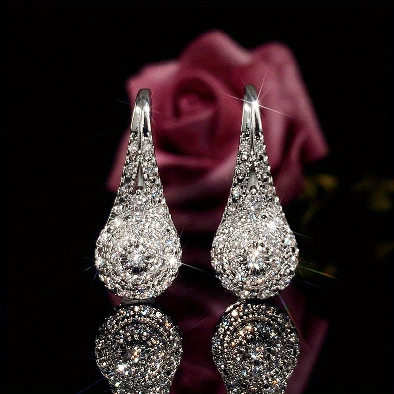 New Eight Heart Eight Arrows Round Full Rhinestone Zircon Earrings Europe And America Platinum 925 Silver Plated Earrings
