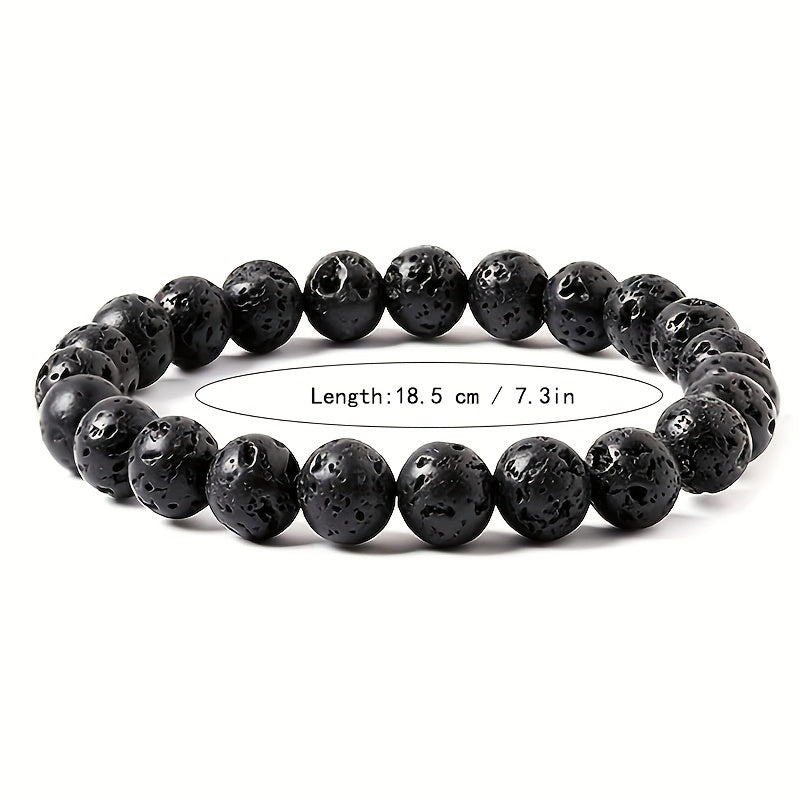 1pc Obsidian Volcano Bracelet for Couples, Men & Women, Tiger Eye Beads, Hand Jewelry, Student Gift