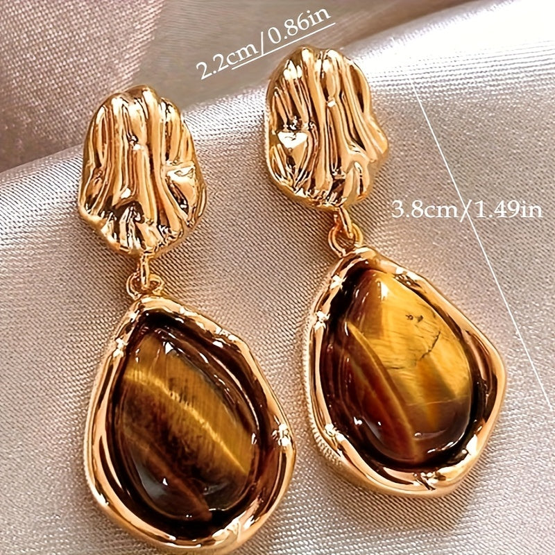12 Pairs Amber Faux Cat Eye Stone Earrings, Ear Hooks, French Fashion Autumn And Winter Earrings, Banquet Bridesmaid Wedding Earrings, Good Gifts For Chirstmas, Wedding Anniversary Date