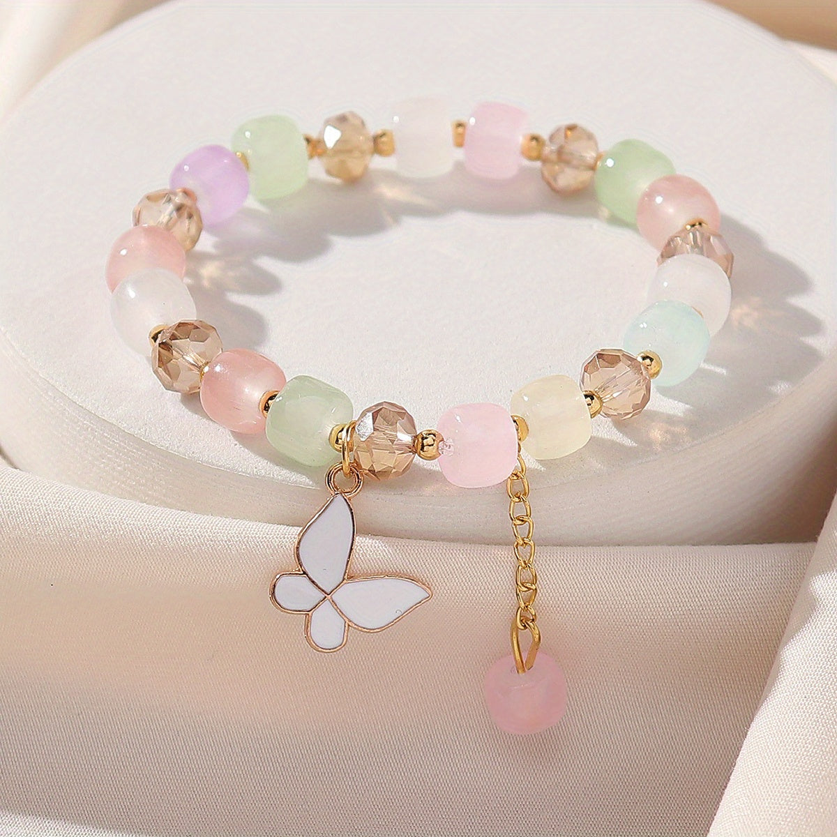 Stunning Butterfly Charm Stretch Bracelet - Adjustable, Beaded, Oil Painting Design, Animal-Inspired, Handcrafted Jewelry for Women - Random Order Beads, Unique Gift Idea
