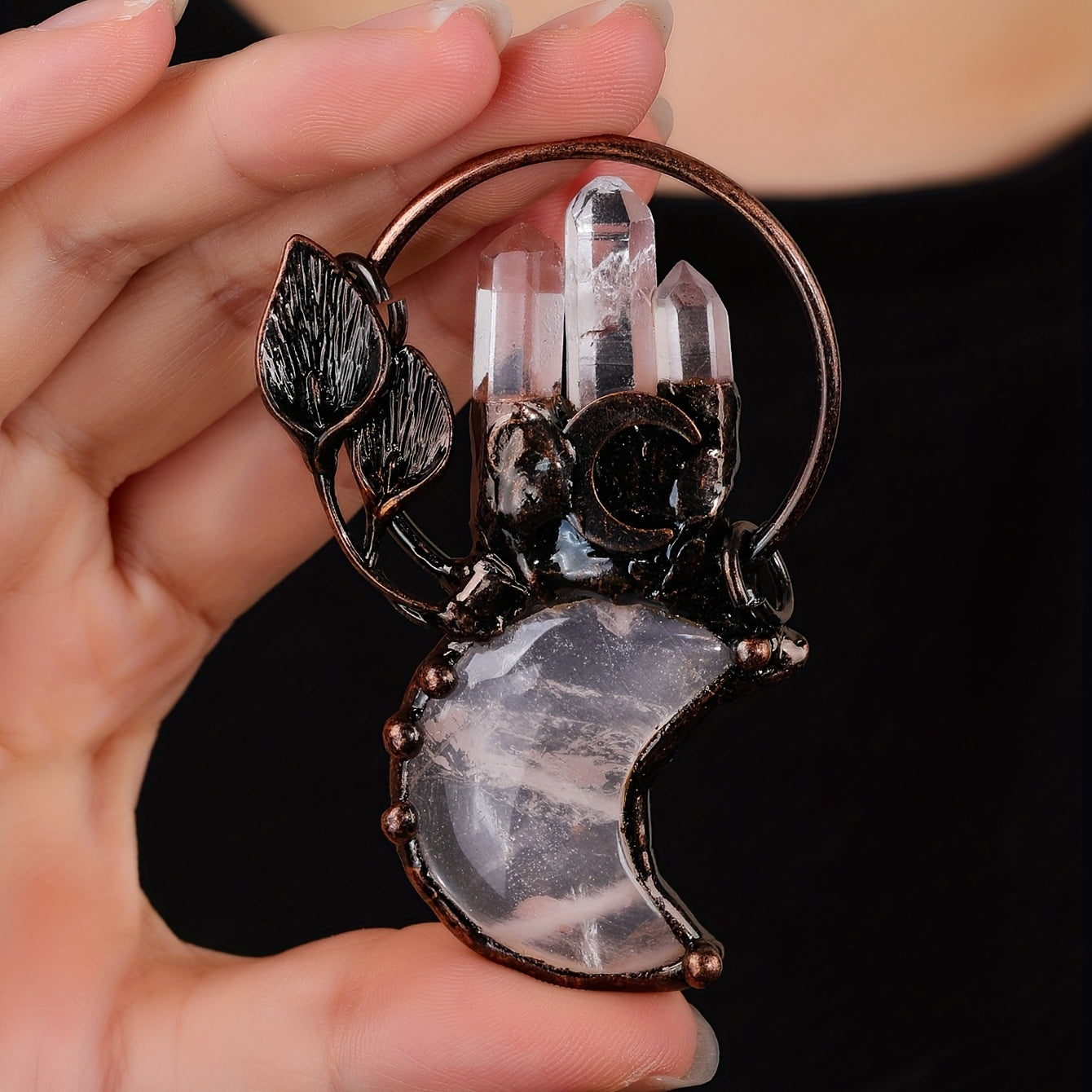 Moon Plant Shape Pendant White Natural Crystal Stone Loose Bead For DIY Jewelry Making Accessories