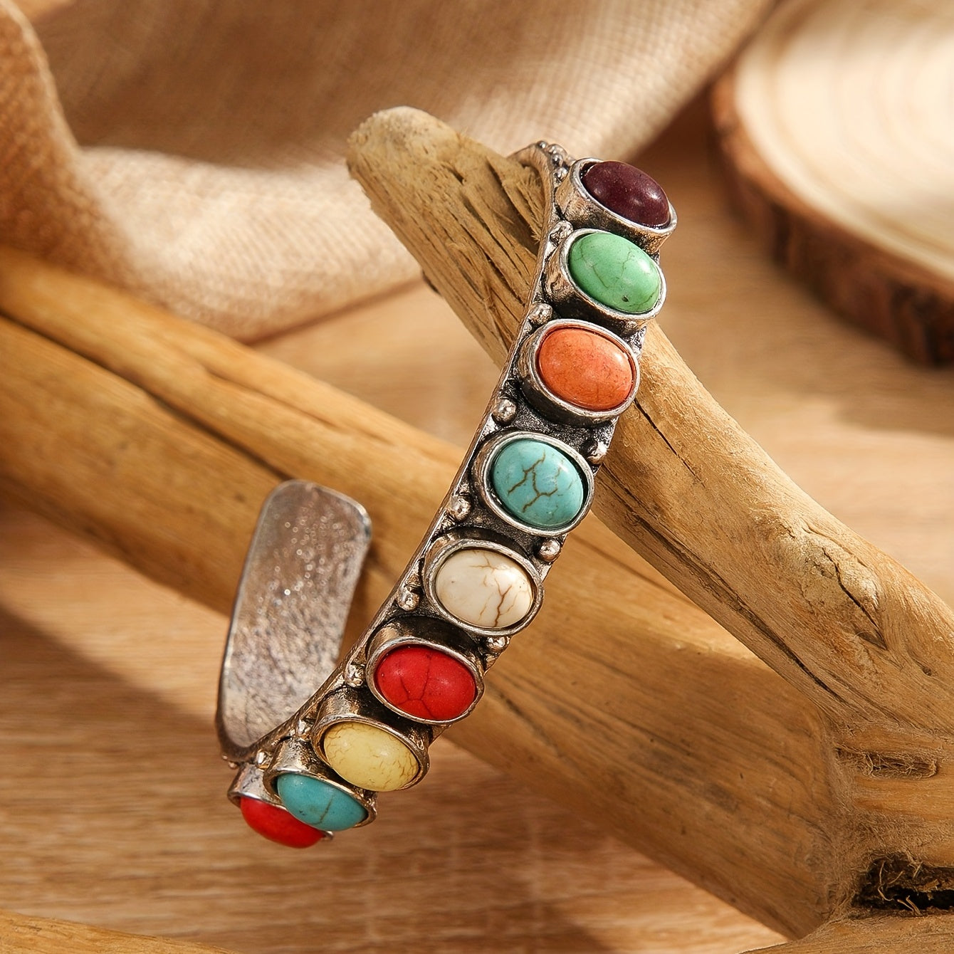 [Colorful Turquoise Cuff Bangle Vintage] Boho Style Colorful Turquoise Cuff Bangle Bracelet Vintage Style Hand Jewelry