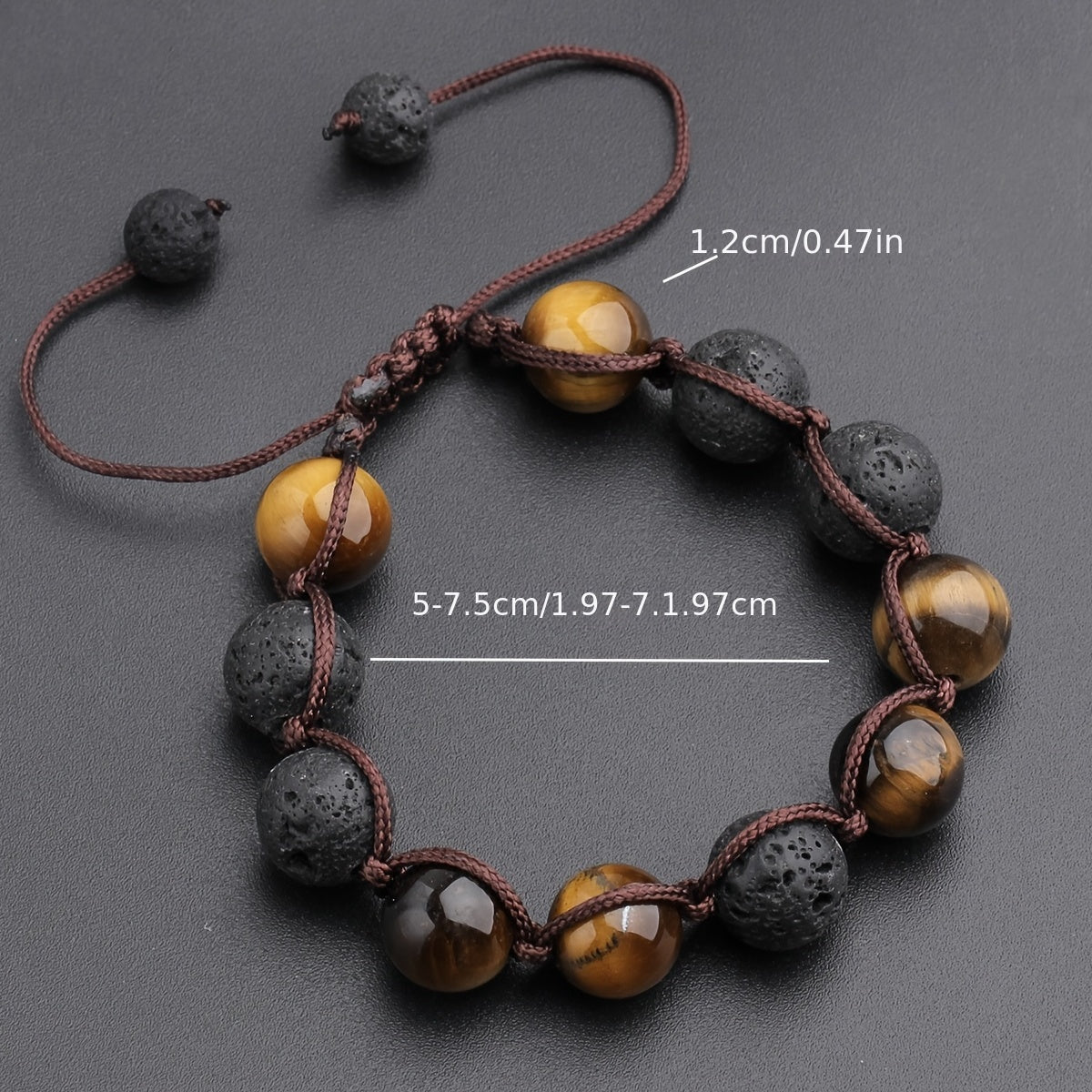 1pc 12MM Tiger Eye Volcanic Stone Adjustable Beaded Bracelet