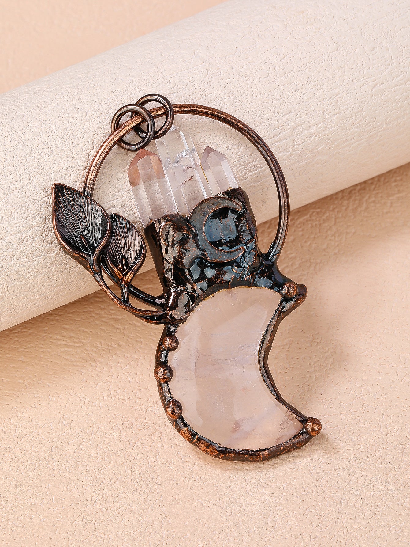 Moon Plant Shape Pendant White Natural Crystal Stone Loose Bead For DIY Jewelry Making Accessories