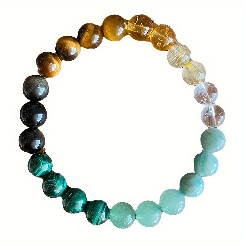 4 Pcs Elegant Bohemian Beaded Bracelet - Natural Citrine, Malachite, Rose Quartz, Moonstone, Tiger Eye, and Vermillion Stones for Wealth, Protection, and Vitality - Suitable for Banquet Party, Daily Wear, and Gift for Her