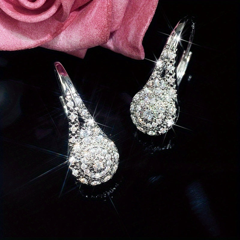 New Eight Heart Eight Arrows Round Full Rhinestone Zircon Earrings Europe And America Platinum 925 Silver Plated Earrings