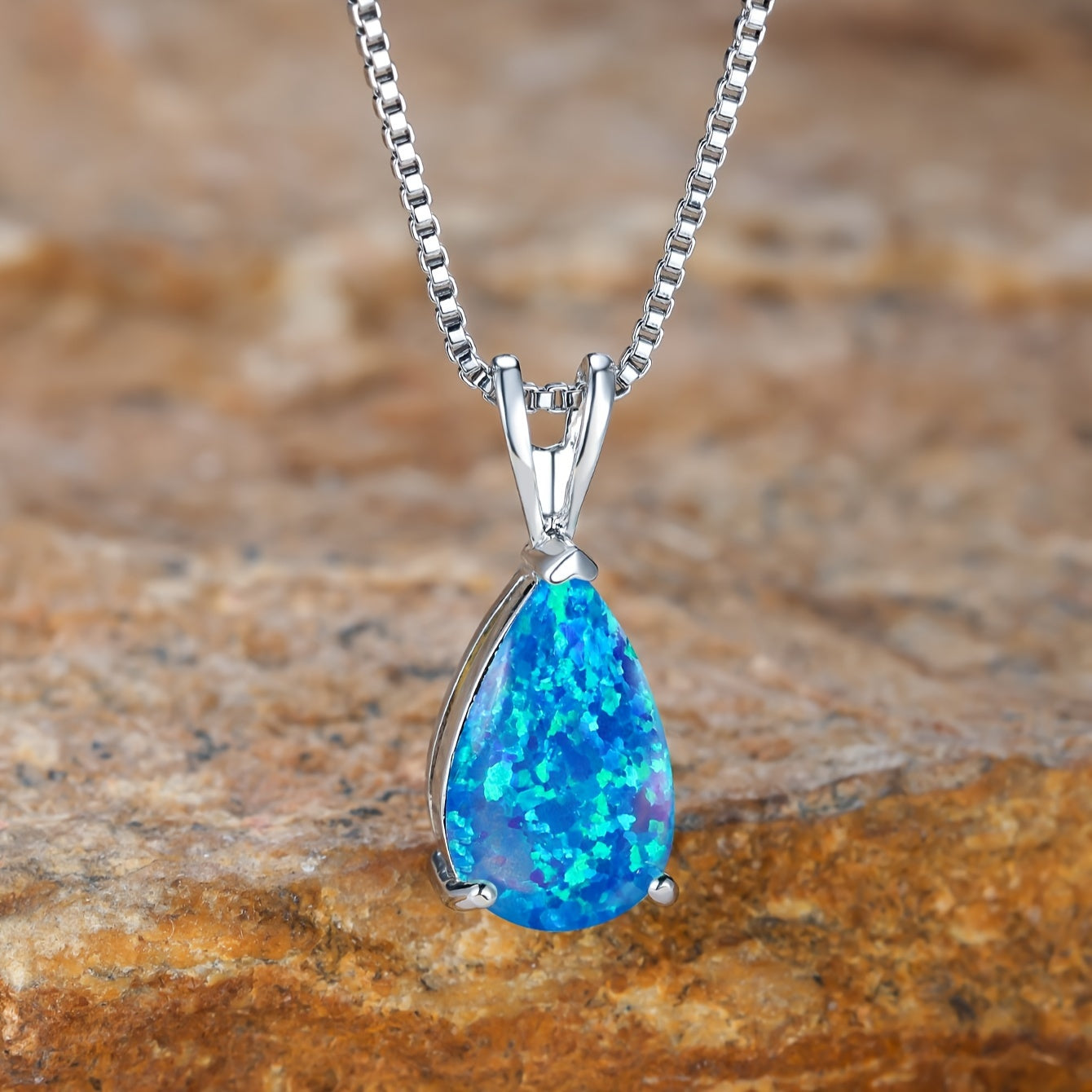 Mystic Blue Green Purple Fire Opal Necklace Water Drop Stone Pendant Clavicle Necklaces For Women Silvery Wedding Banquet Party Light Luxury Elegant Women's Jewelry